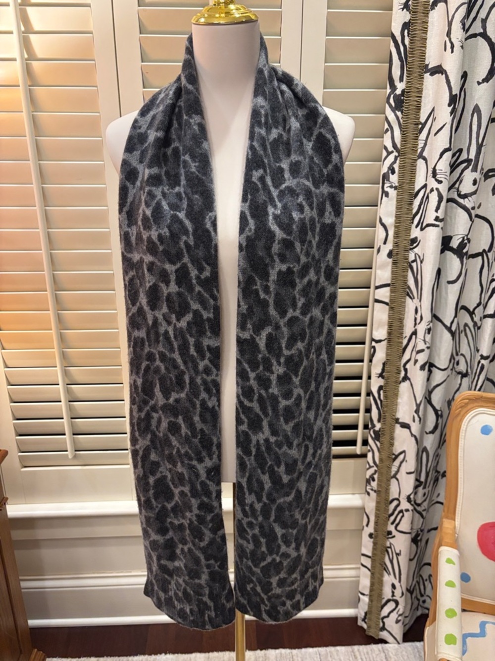 Leopard Print Knit Scarf in Charcoal and Gray